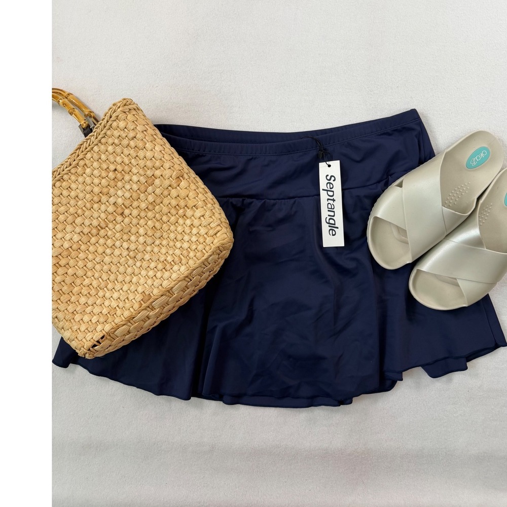 Septangle Navy Swim Skirt Built-in Brief Plus Size 18W Minimalist Preppy NEW